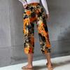 Ladies' Casual Work Pants With Elastic Waistband And Camouflage Printed Cropped Pants