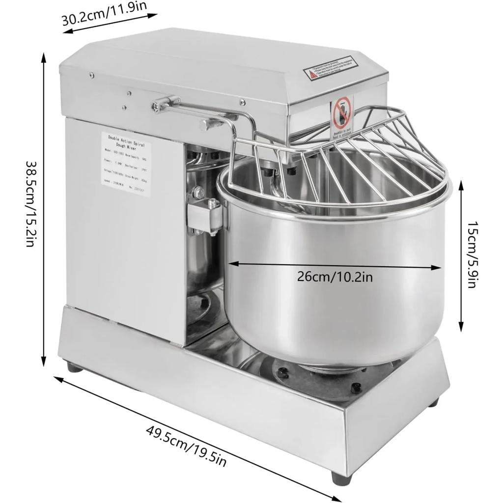 750W Electric Kitchen Mixer, Commercial, Stainless Steel Bowl with Safety Guard, 10L/2.6 Gallon Stand Mixer, Baking Equipment