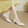 Krazing Pot Full Grain Leather Round Toe Med Heels Autumn Mary Janes Summer Shoes Women Pleated Decoration Pumps