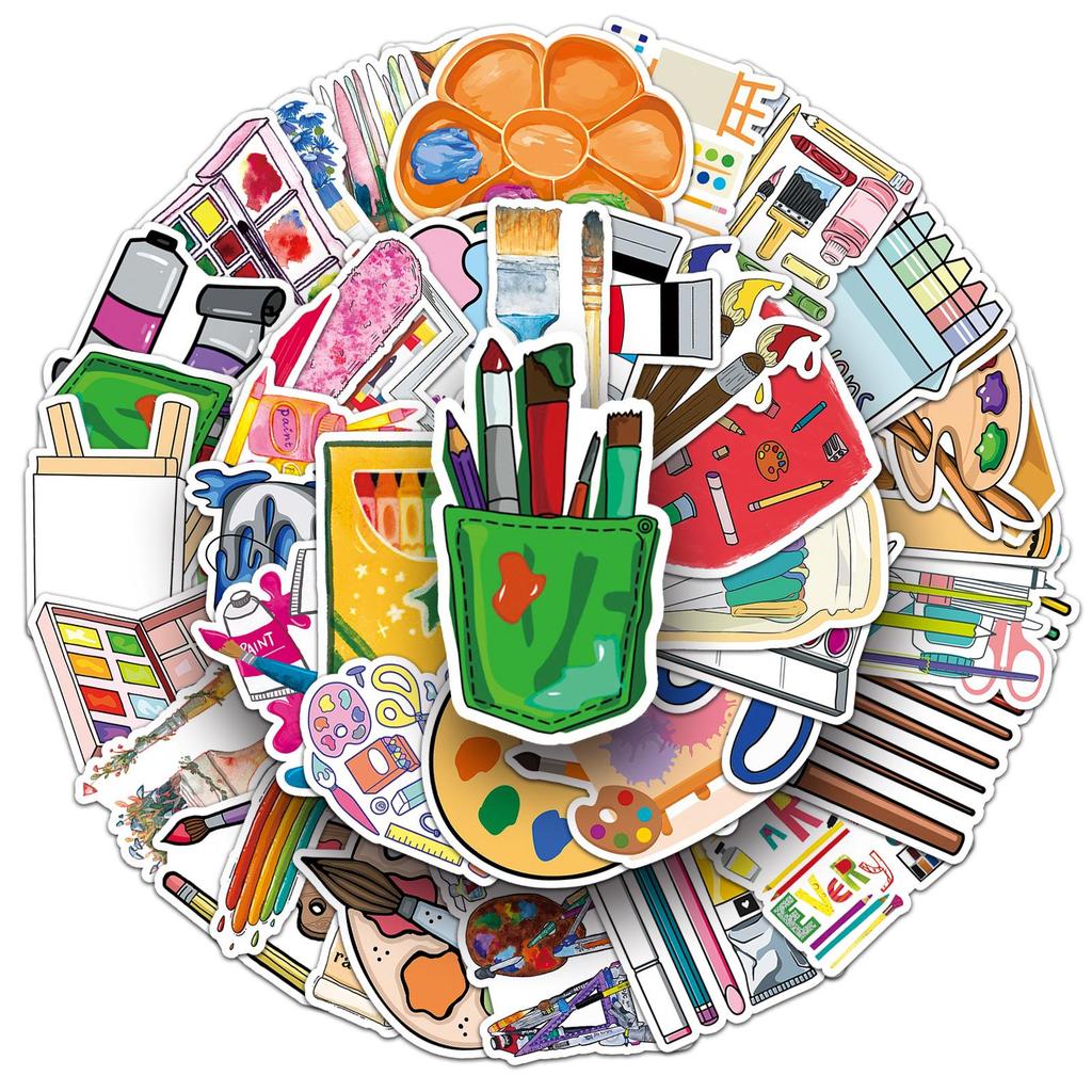 50 Cartoon Drawing Tool Stickers for Journals - Creative, Waterproof, Decorative Stationery