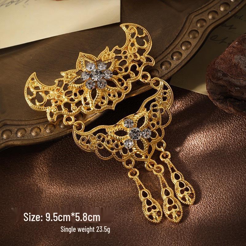 Muzułmańska Broszka z Frędzlami i Cyrkoniami: Elegancka Pusta Ozdoba Klatki Piersiowej