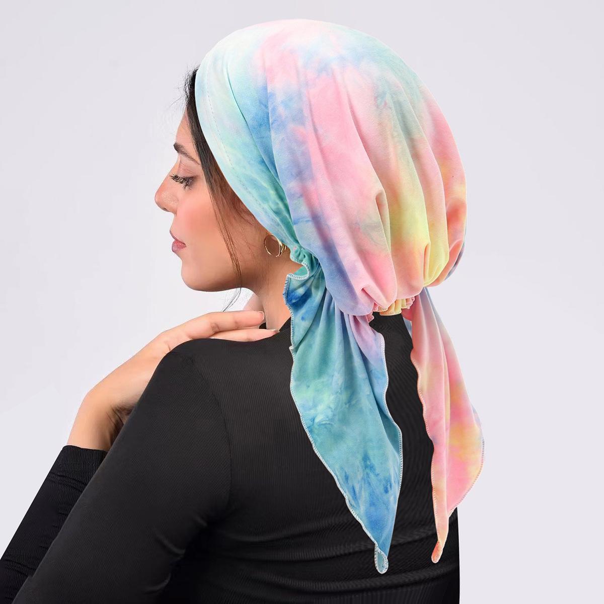 

Amazon Europe and America s new tie dye curved flower cloth hat, Muslim headband hat, milk silk pullover hat, comfortable One Size