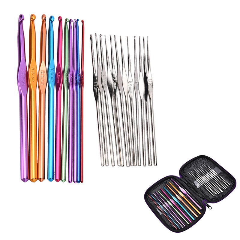 22Pcs Multicolour Aluminum Crochet Hook Knitting Needle Set Weave Craft Yarn,