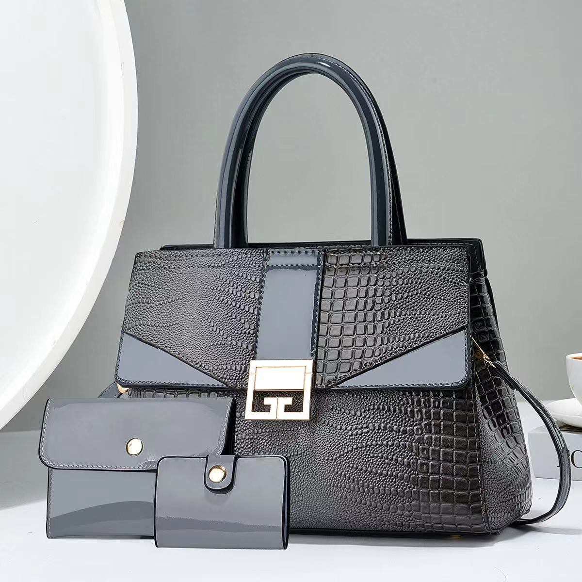 

Stone Patterned Handbag Bag, Mother and Child Bag, Three Piece Set, Atmospheric Texture, Women s Bag, Shoulder Bag 30*13*22 сірий колір