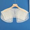 Japanese Women Girl Fake Collar Shawl Scarf Faux Pearls Beading Vintage Shoulder Wrap Sheer Organza Half Shirt Poncho