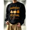 Men'S Graphic Print Crew Neck Sweatshirt With Harvest Festival Pumpkin Illustration, Loose Fit, For Streetwear And Outdoor Wear.