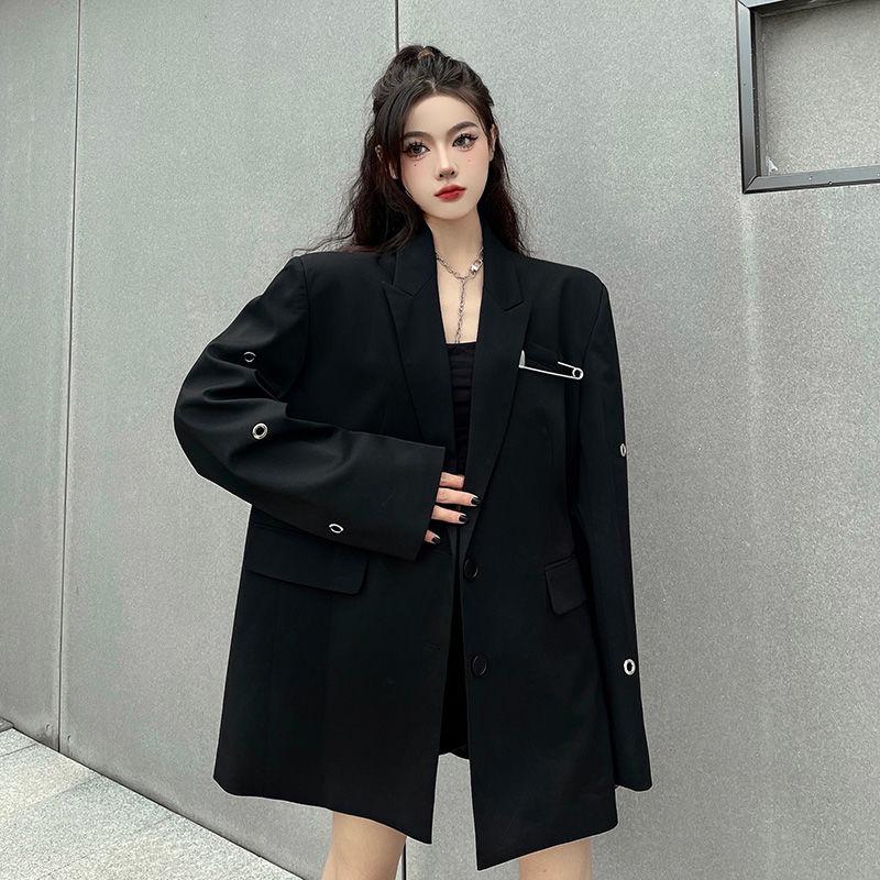 Cappotto Premium Nero Oversize dal Design Unico per Donna, Blazer Top Chic Street Fashion Taglia Piccola con Sensazione di Alta Gamma