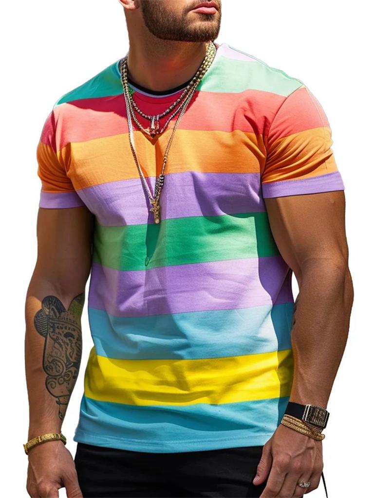 Modne koszulki męskie z nadrukiem 3D w paski, letnie, casualowe, z okrągłym dekoltem, krótkim rękawem, luźne, vintage, oddychające, t-shirty, bluzy