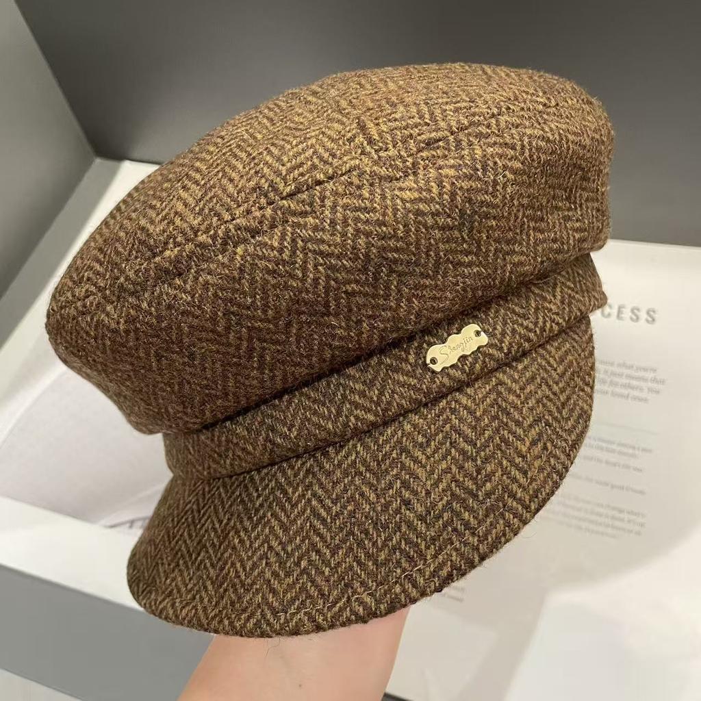 British Classic Harris Octagonal Hat Women's Autumn and Winter Warm Peaked Cap Japanese Retro Literary Casual Newsboy Hat