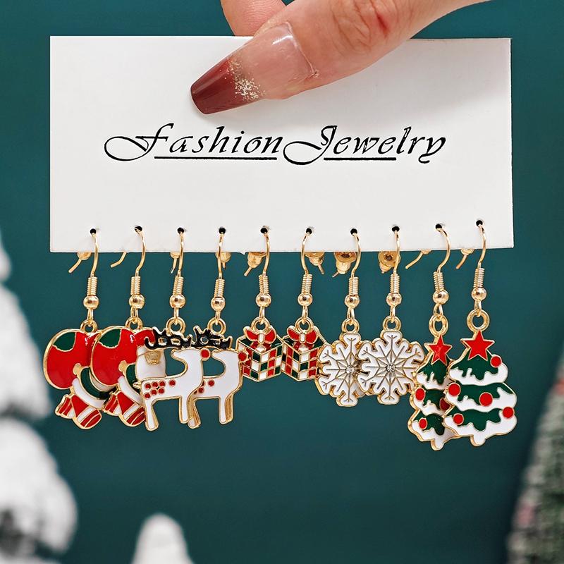 Christmas Jewelry Holiday Santa Claus Christmas Tree Reindeer Earrings Set