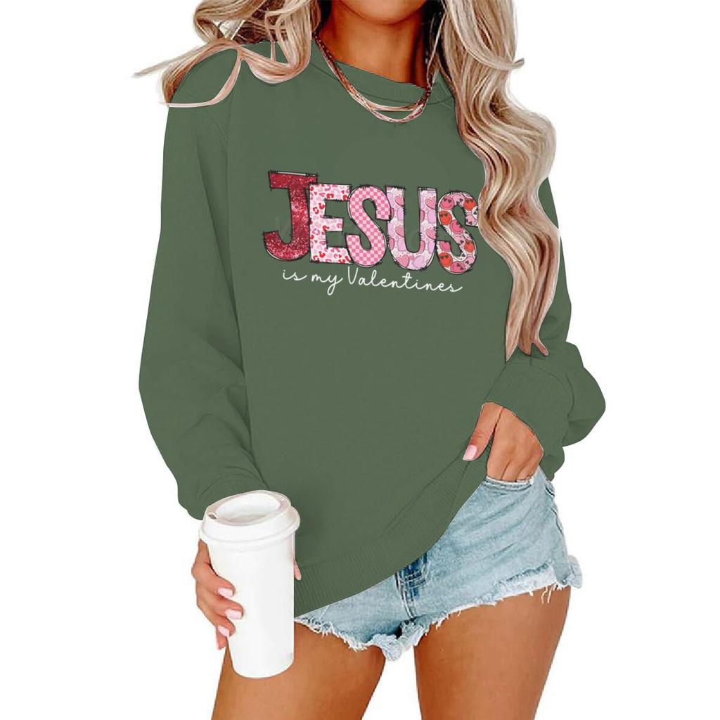 Jesus Is My Valentine Graphic Sweatshirts Women Love Jesus Christian Gifts Pullover Tops Religious Valentines Day Clothing