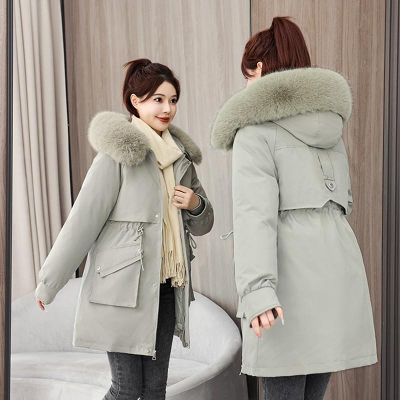 Womens Mid-Length Winter Parka Removable Liner Thick Warm Slim Fit Coat