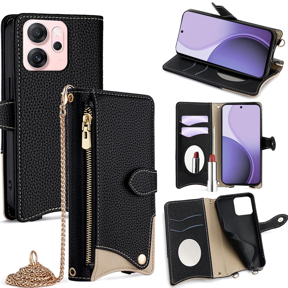 For Oppo Reno14 F 5G Leather Case Wallet Stand Cover Irregular Tail Style with Chain Strap