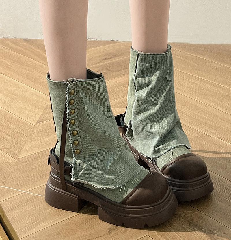 Martin boots women's autumn and winter new medium tube British thick sole inner height increase sweet cool trousers western cowboy short boots