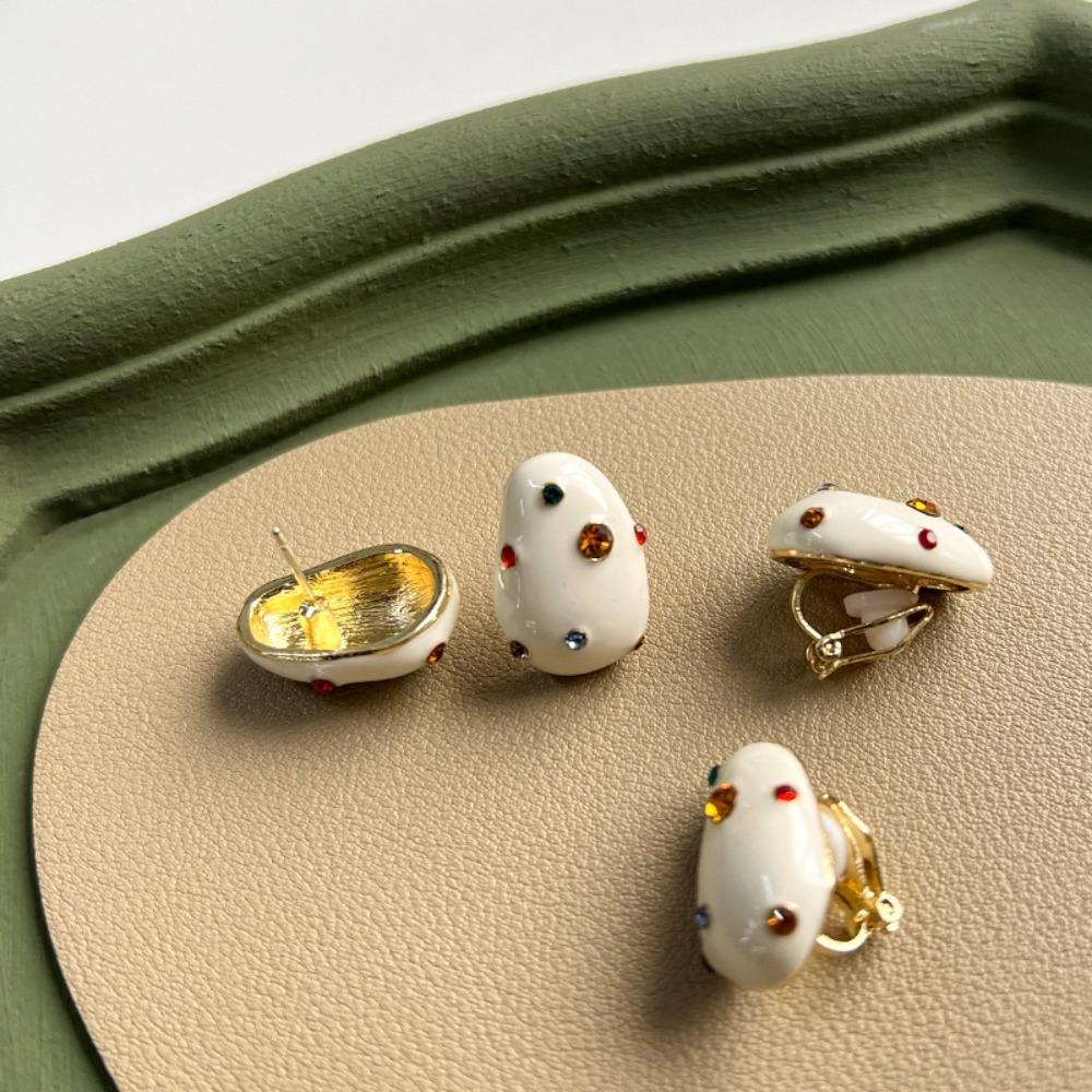 New Exquisite Cute Childhood Milk Candy Enamel Color Zircon Ear Studs Clip On Earrings for Women Korea Jewelry Accessories Gifts
