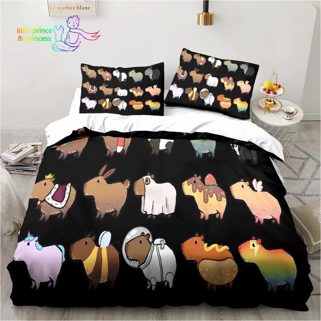 Kawaii Cute Animal Capybara Cartoon Comfortable Duvet Cover Pillowcase Bedding Set Children Bedroom Decoration Home Textile