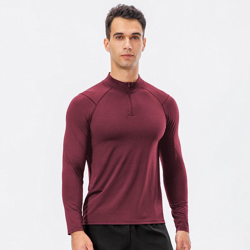 Men s Quick Dry Half-Zip Slim Fit Long Sleeve Pullover for Autumn/Winter Training and Running M вино красного