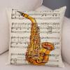Vintage Music Note Pillowcase Decor Guitar Microphone Violin Printed Pillow Case for Home Sofa Soft Plush Cushion Cover 45x45cm
