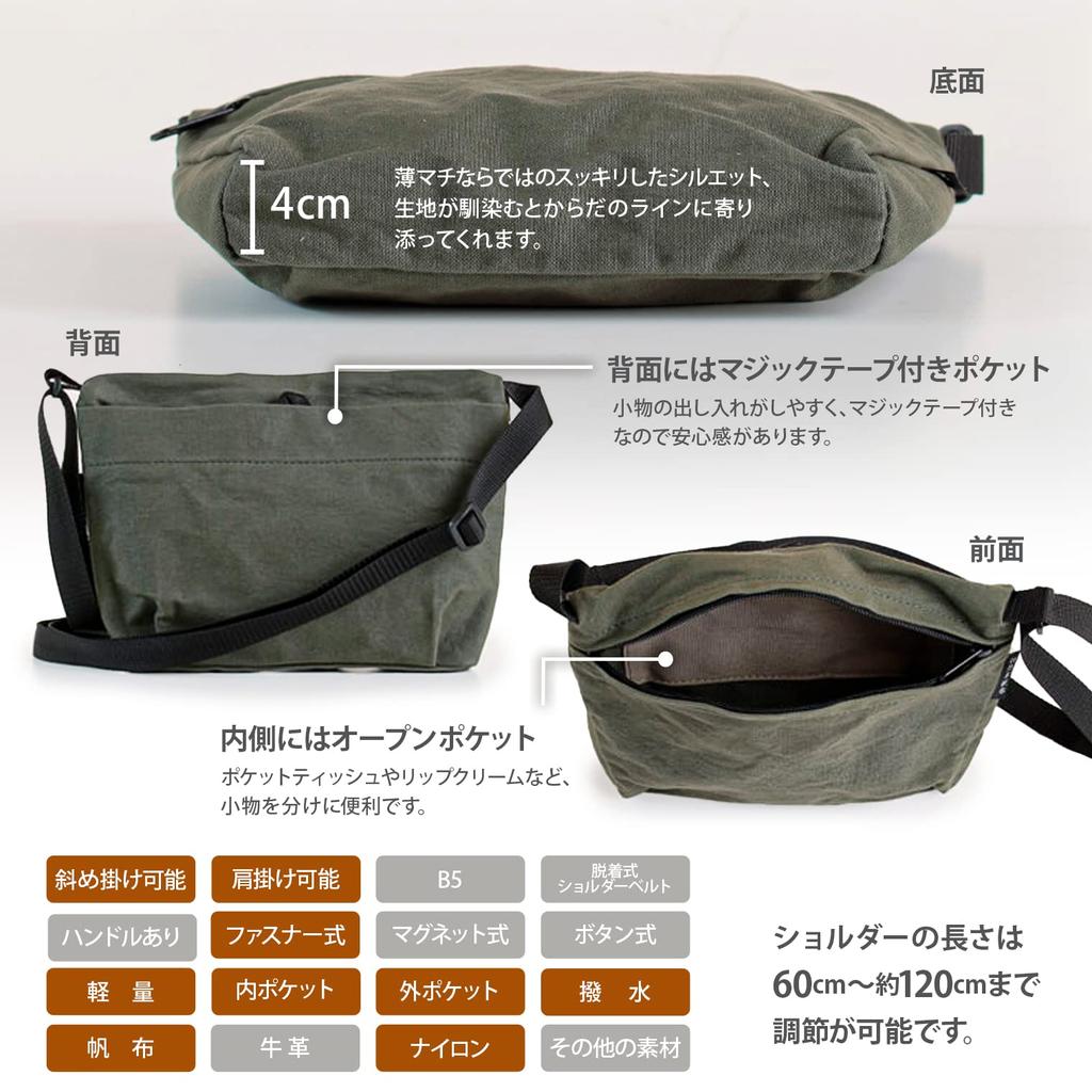 Hinomoto Canvas Sacoche Mini přes rameno Moss Green v 25 x Výška 18 x Hloubka 4 cm Mini taška přes rameno Malá plátěná (Vodoodpudivý/Made Japan)