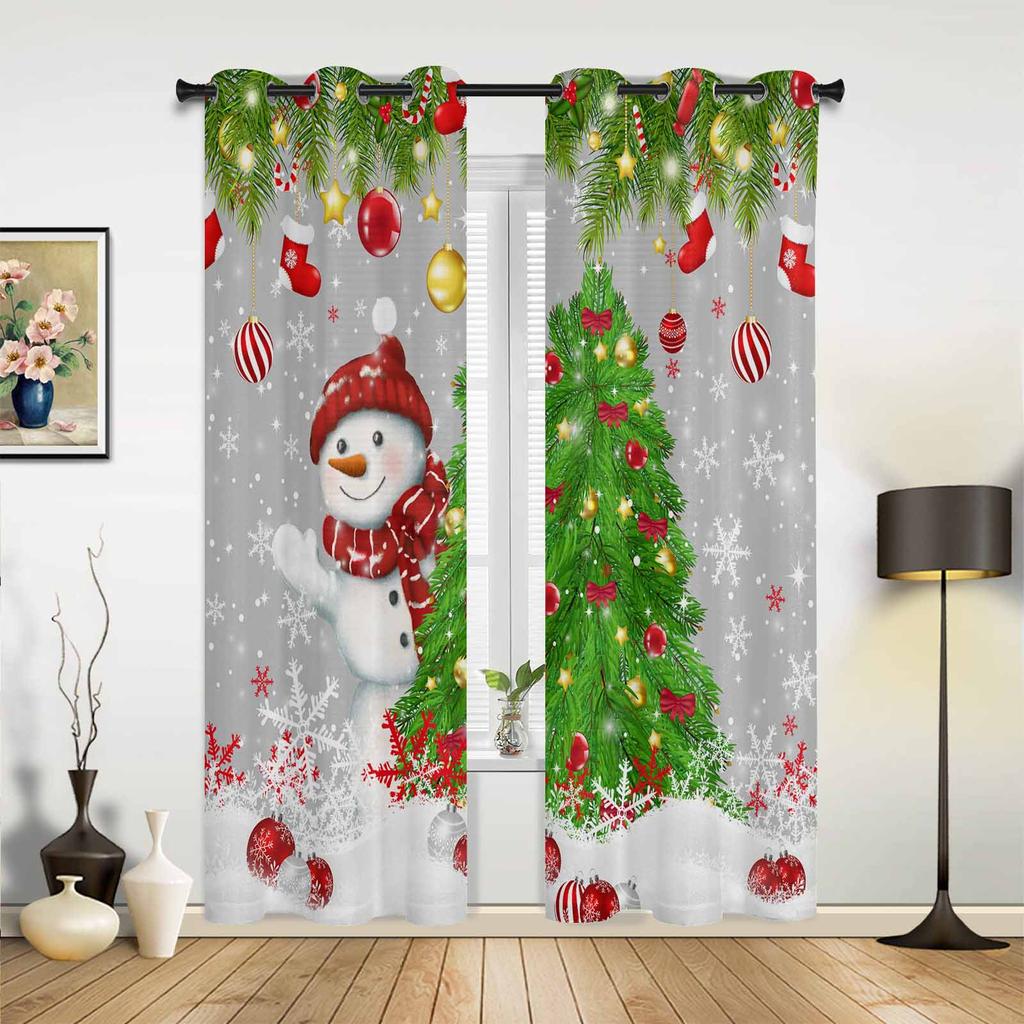 Christmas Tree Snowflake Polar Bear Pink Print Curtains for Bedroom Living Room Drapes Kitchen Window Curtain Home Decoration