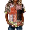 Women’s Casual Vintage Floral Print Henley Button Neck Short Sleeve Cotton Linen Shirt Loose Fit Blouse for Summer Daily Wear