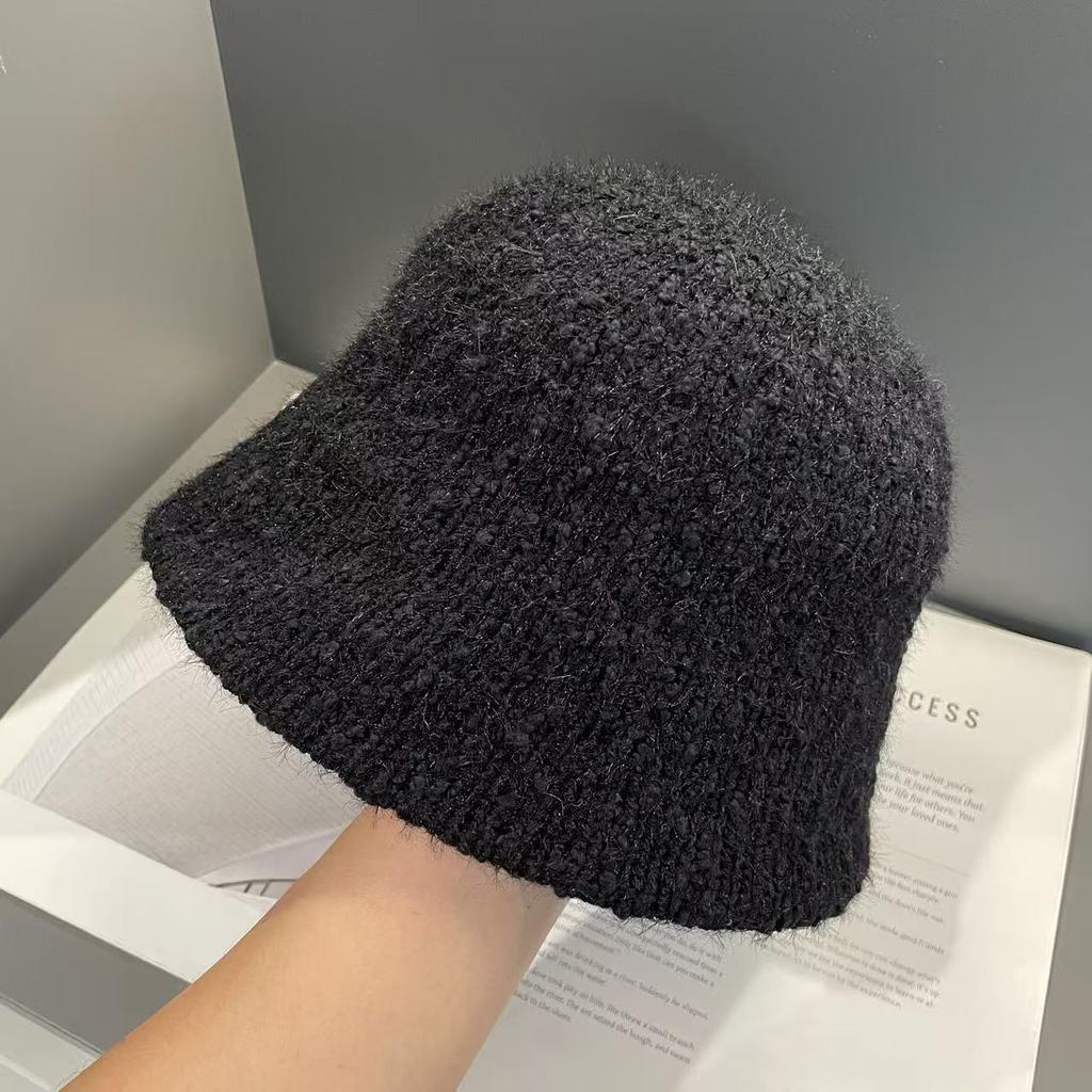 Fisherman Hat for Women In Autumn and Winter New Style Plush Knitted Large Head Circumference Temperament High End Curled Top Hat Bucket Basin Hat