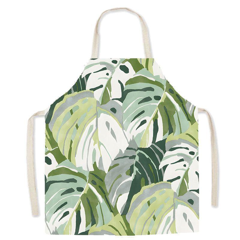 Nordic Fresh Plant Couple Linen Sleeveless Apron Kitchen Baking Cooking Men And Women Waist Chef Coat