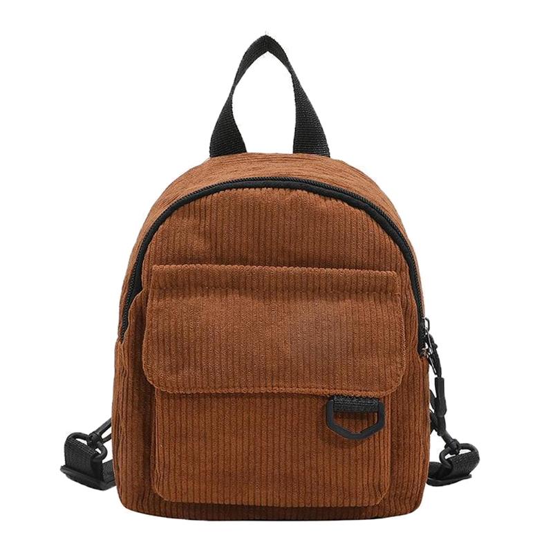 

Женский мини-рюкзак однотонный вельветовый маленький простой повседневный для путешествий большой вместимости прочный женский школьный рюкзак коричневый