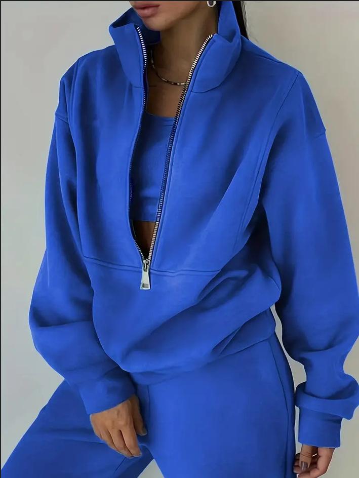 

Женский топ с высоким воротником, на молнии до середины, с узлом, эластичной талией и широкие брюки-джоггеры, комплект спортивной одежды 5XL королевский синий