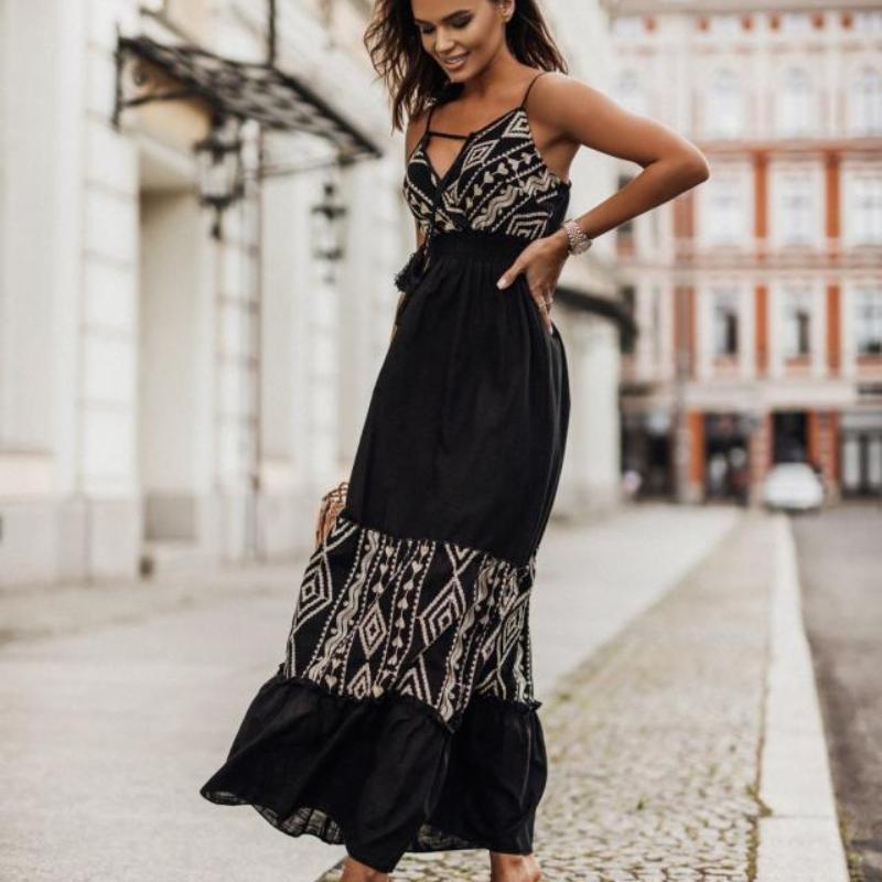 bohemian embroidered suspender dress