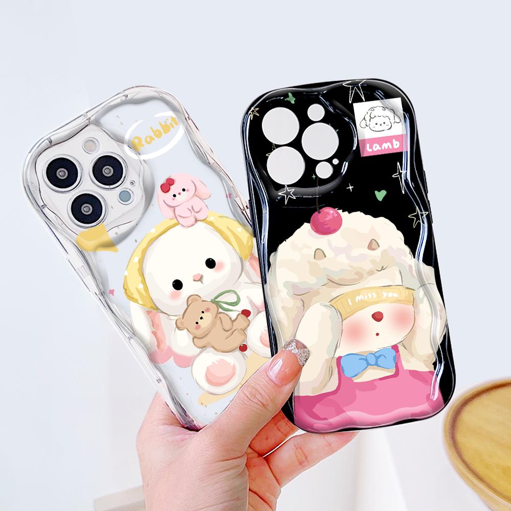 Cute Cartoon Pattern Cream Texture Casing Wavy Edge Soft Silicone Cover Phone Case for Samsung