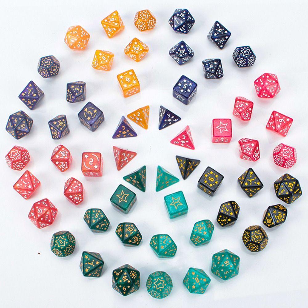 7PCS Creative Acrylic Star Dice Set D4 D6 D8 D10 D12 D20 8 Colors Sharp Corner Dice Polyhedral Table Games Dice Gift