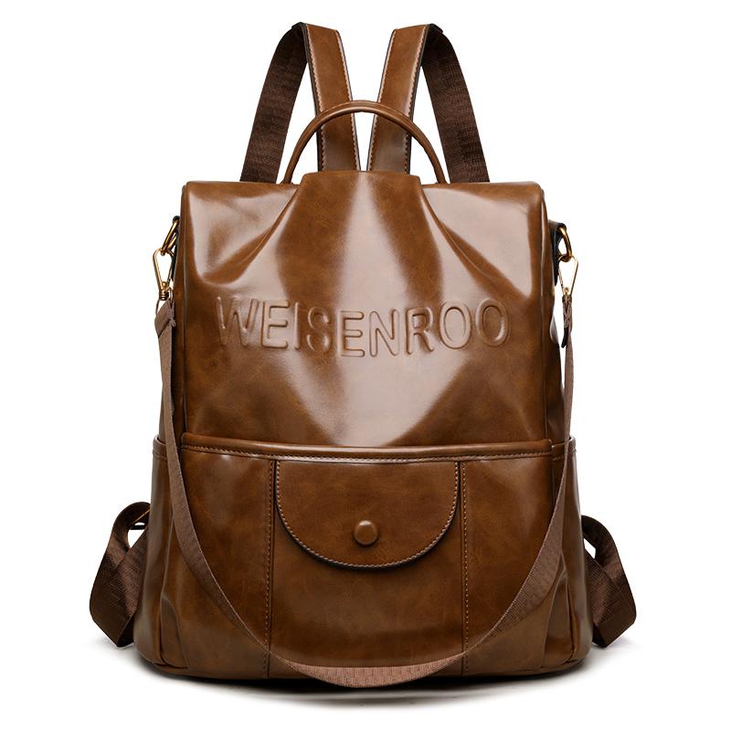 Soft Leather Letter Backpack Women's College Style Backpack Large Capacity Travel Bag