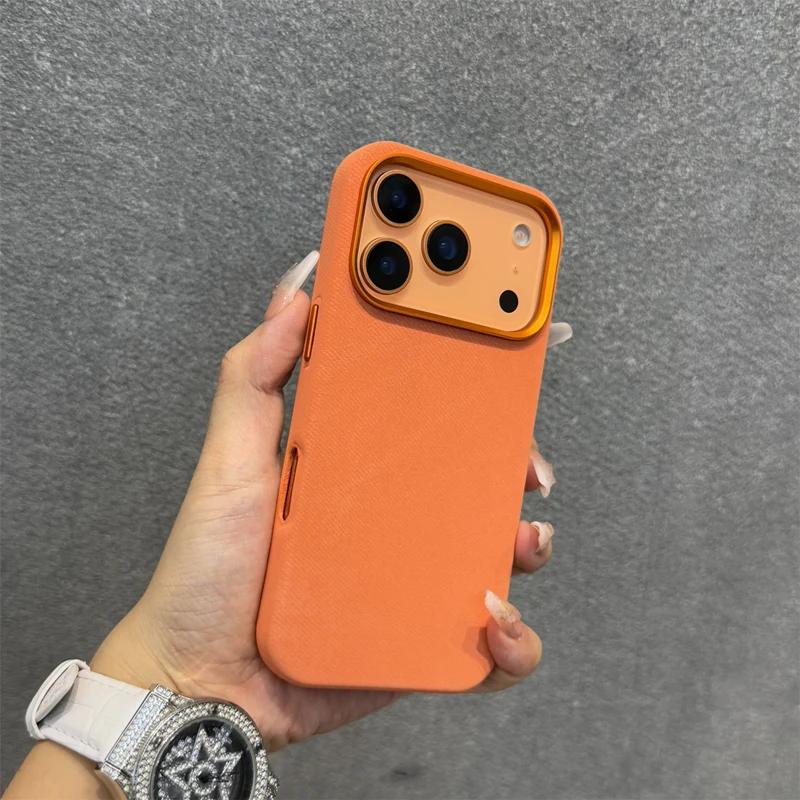 Business Commute Flannel Fabric Magnetic Charging Hard Case For IPhone 17Pro Max Air 16 15 13 14 12 Alloy Button Anti-drop Cover