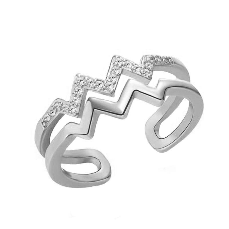 Double-layer diamond-set heart wave line ring female, simple and versatile hipster cold wind open index finger ring