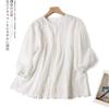 1116 Spring New Women's Crew Neck Japanese Cotton and Linen Shirt Loose Shirt Embroidered Doll Shirt Cardigan Casual