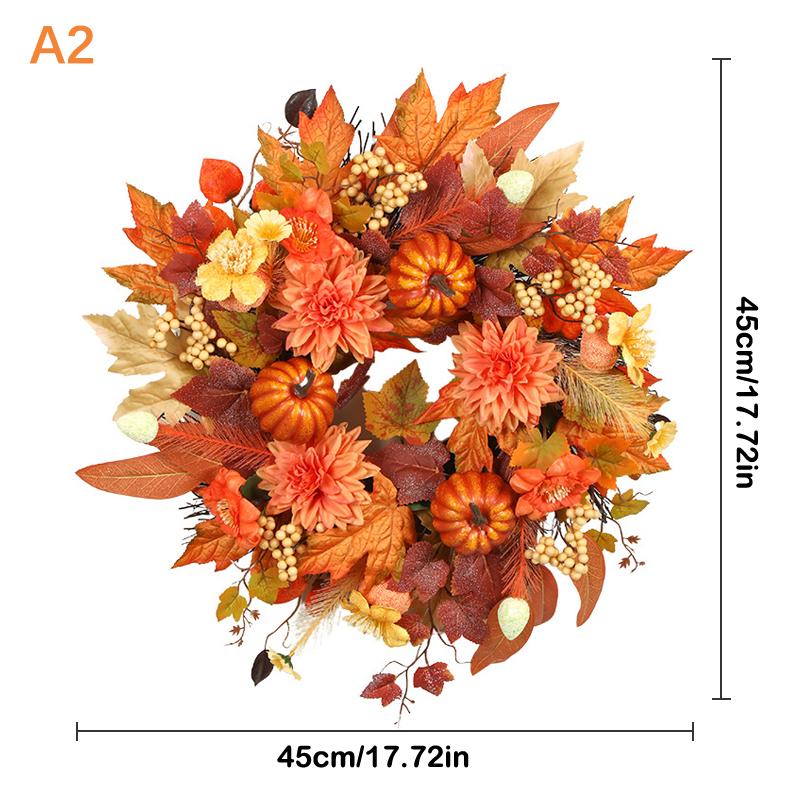 Handmade Maple Leaves Pumpkins Wreath Diy Decoration For Thanksgiving Halloween Front Door Wall Hanging Autumn Harvest Wreath