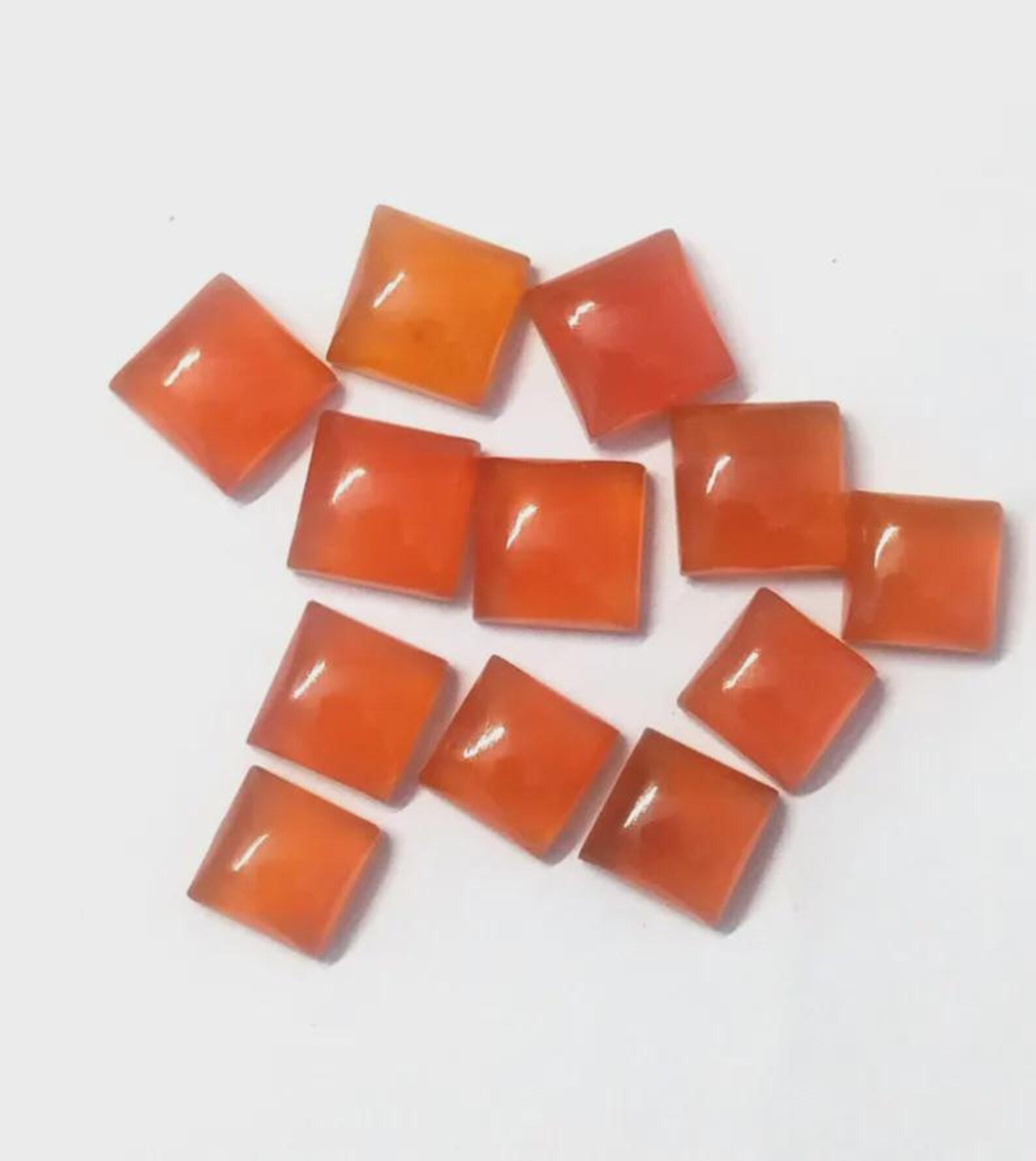 Natural Red Carnelian Square Cabochon | Red Carnelian Loose Gemstone | Square Cabochon Stone for Jewelry Making 5mm (1 Piece)