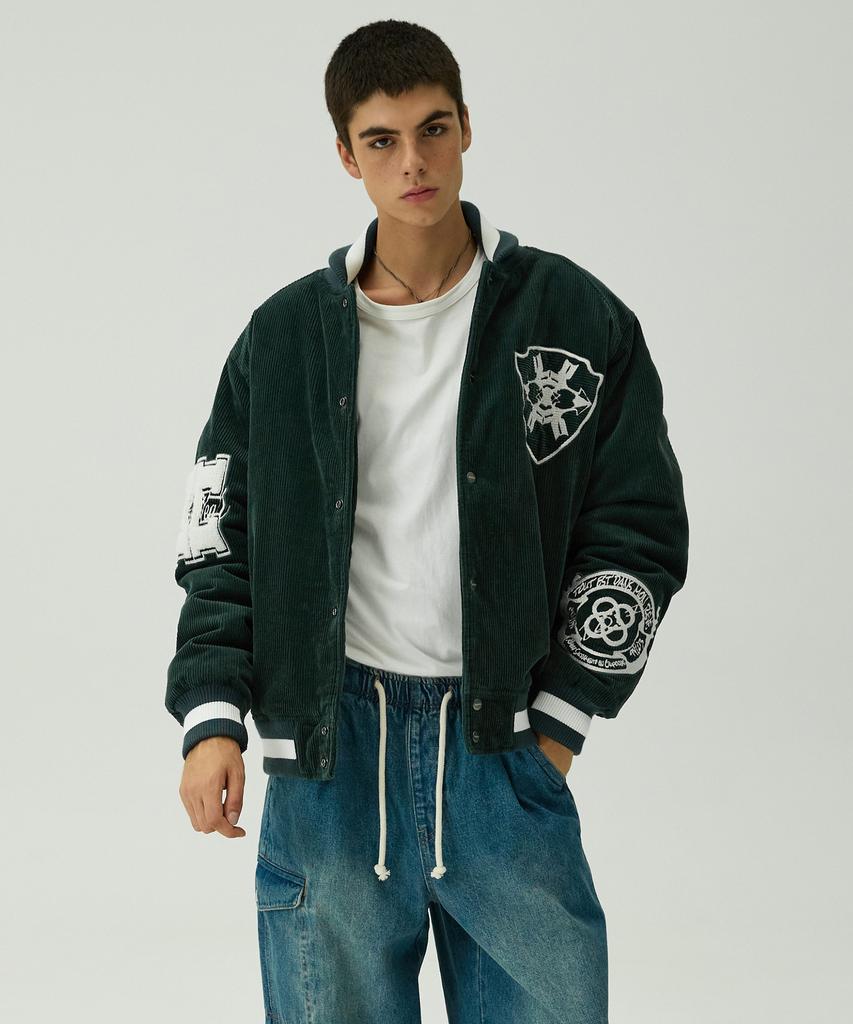 Magoodgan Varsity 5704 Corduroy Padded Wappen Navy Oversized Stadium Jacket