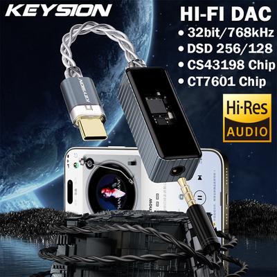 KEYSION Dual Chip CS43198+CT7601 Portable USB HFI DAC& Mini Headphone Amplifier Lossless Portable Dongle DSD256 32Bit/768KHz