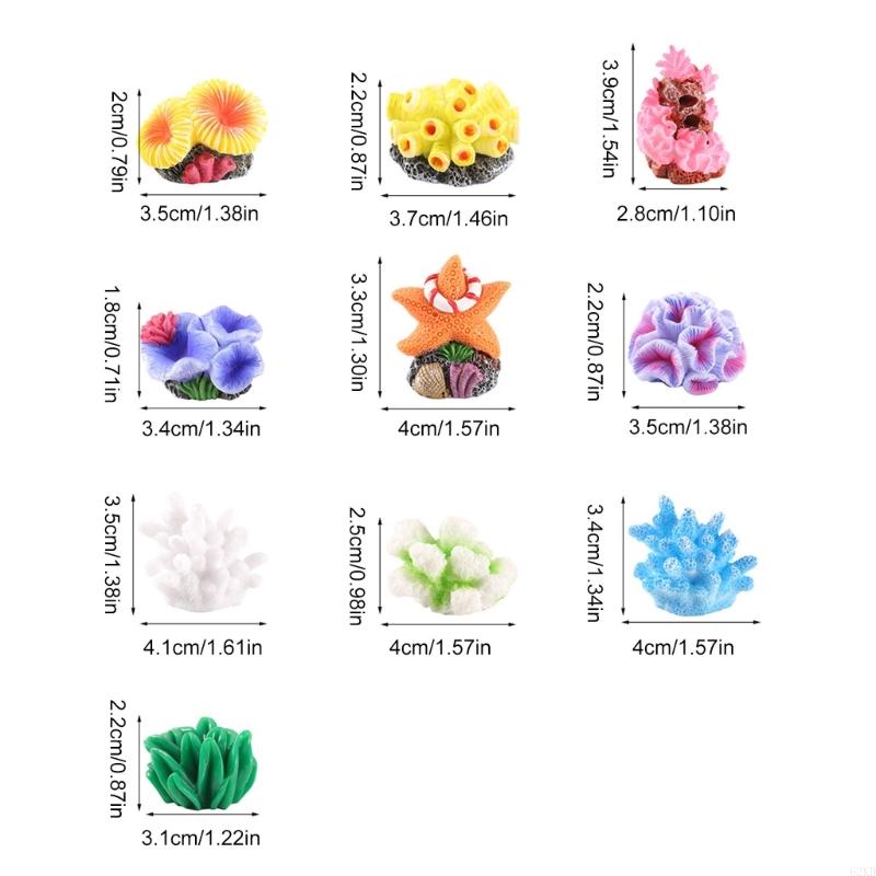 62KD 11Pieces Aquariums Accessories Resins Multicolor Coral Seaweed Miniature Figure Ornaments Set for Fishtank Decoration