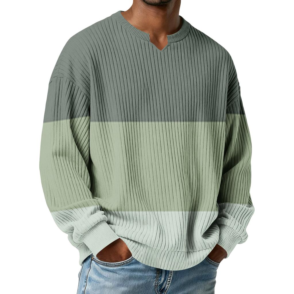 Herrfärg,Färgblockerad Snygg V-ringad Ribbstickad Långärmad T-shirt