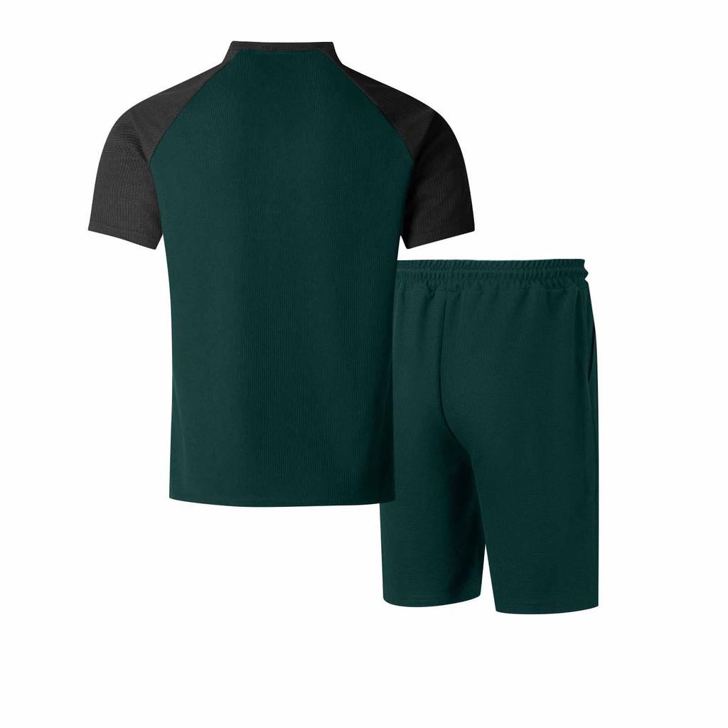 Men's Short Sleeved Shorts Suit Men's Color Matching Casual Round Neck Short Sleeved Shorts Suit