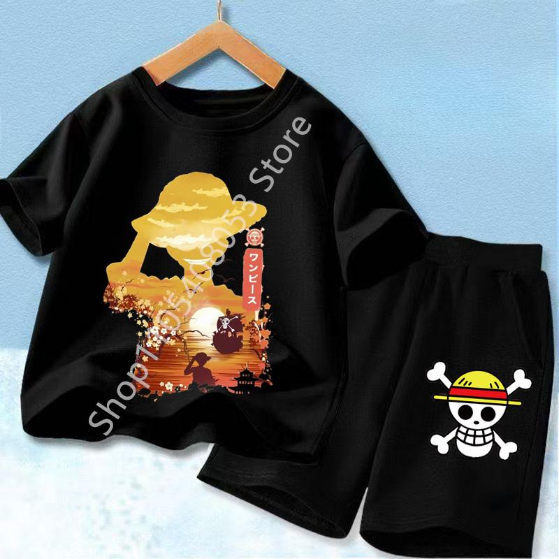 One Piece Kids Outfit Chopper Luffy Tracksuit Suit Children Summer Short Sleeve Clothes Set Anime Boy Girl T Shirt Shorts 2pcs