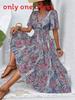 Abito Lungo Floreale Bohemien a Vita Alta per Vacanze e Uso Casual