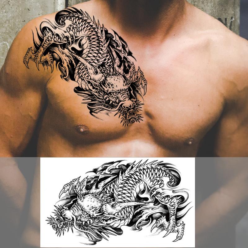Über die Schulter Drache dreiseitiger Buddha Blume Brust Tattoo Aufkleber, neuer Halbarm-Buchstaben Anti-Schweiß Tattoo Aufkleber