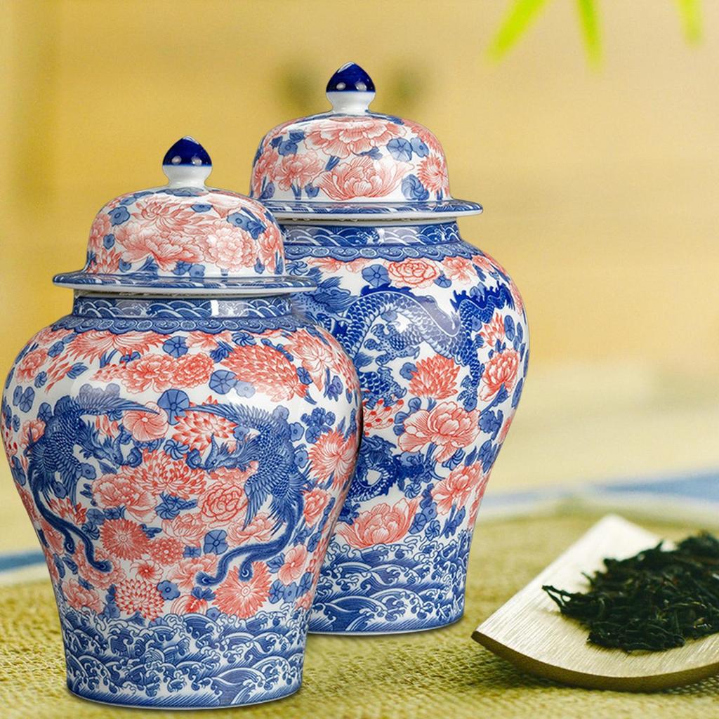 Ginger Jar Chinese 1300ml with Sealed Lid Table Decoration Tea Storage Bottle Jar for Grain Kitchen Coffee Dining Table Office