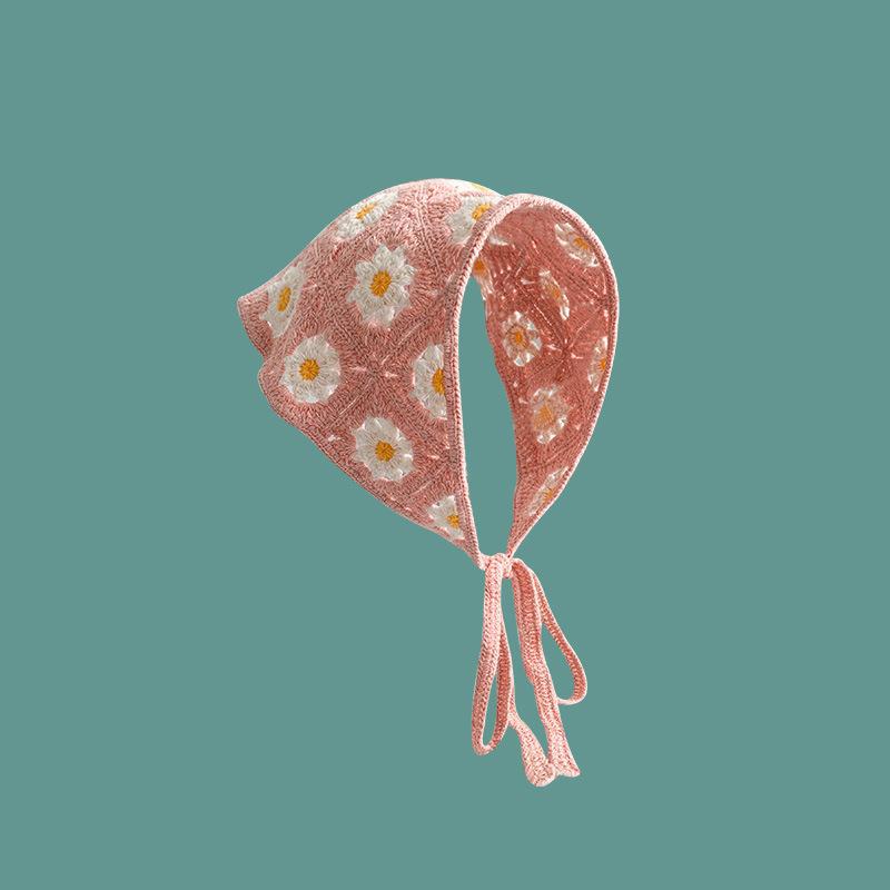 Daisy Knit Triangle Headscarf - Pure Cotton French Countryside Style Hairband for Women