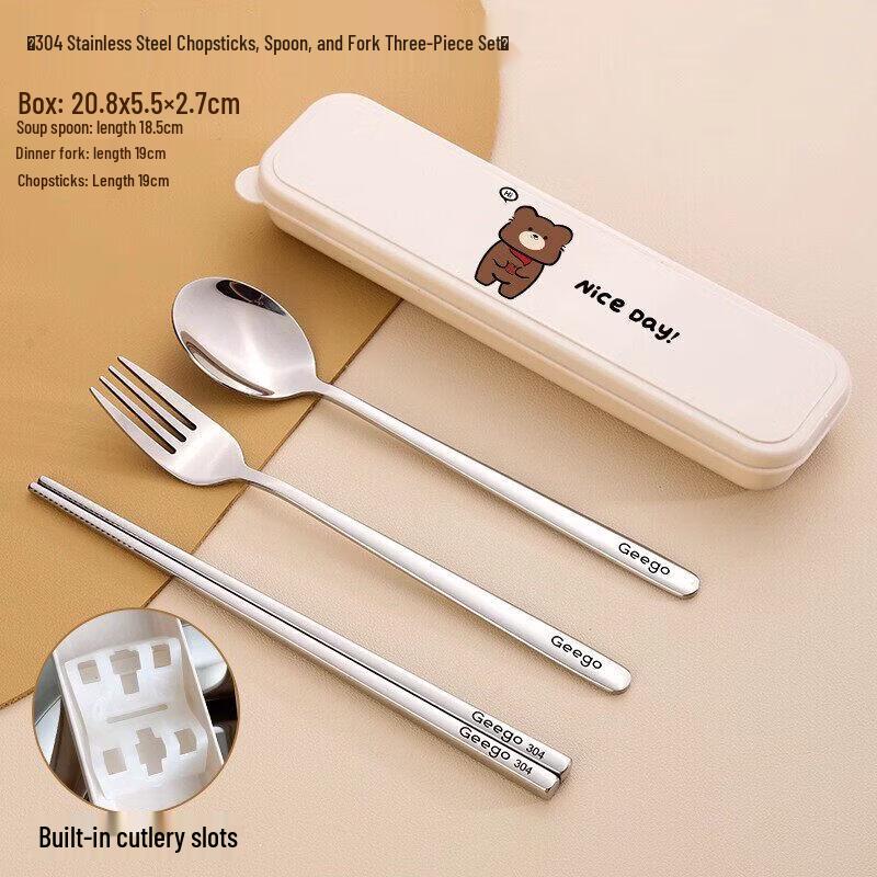 Kids Portable 316 Stainless Steel Chopsticks & Spoon Set with Cartoon Case