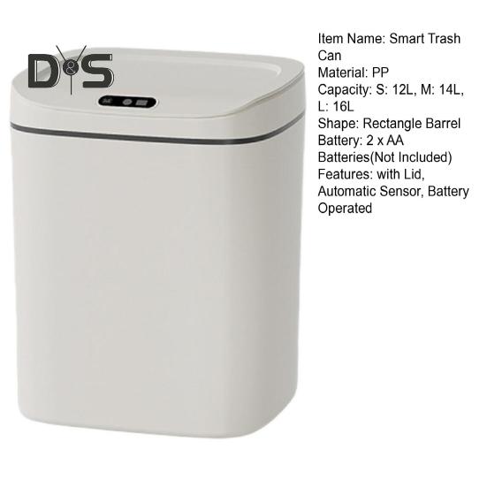 12/14/16L Smart Trash Can with Lid Automatic Sensor Battery Operated Living Room Kitchen Bathroom Household Waste Rubbish Garbage Storage Bin